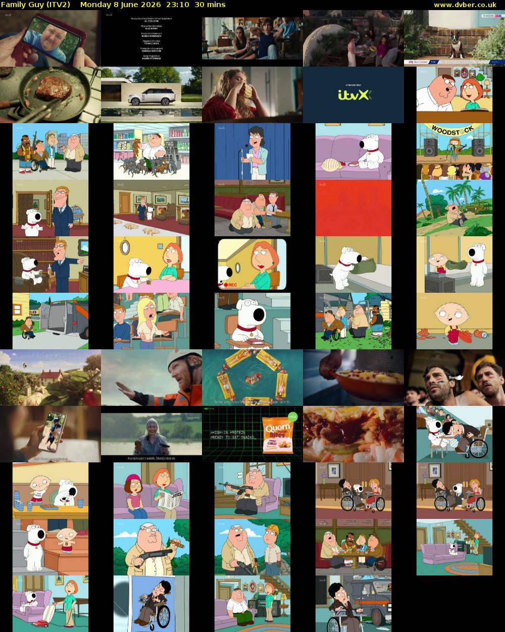 Family Guy (ITV2) Monday 8 June 2026 23:10 - 23:40