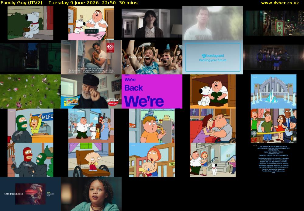 Family Guy (ITV2) Tuesday 9 June 2026 22:50 - 23:20