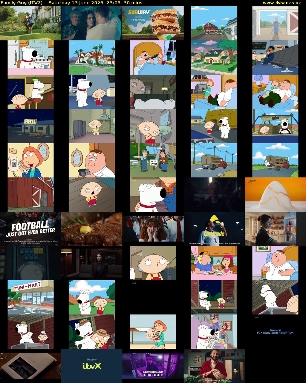 Family Guy (ITV2) Saturday 13 June 2026 23:05 - 23:35