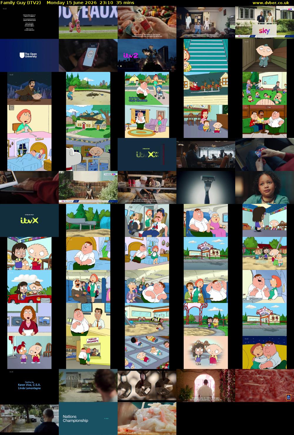 Family Guy (ITV2) Monday 15 June 2026 23:10 - 23:45
