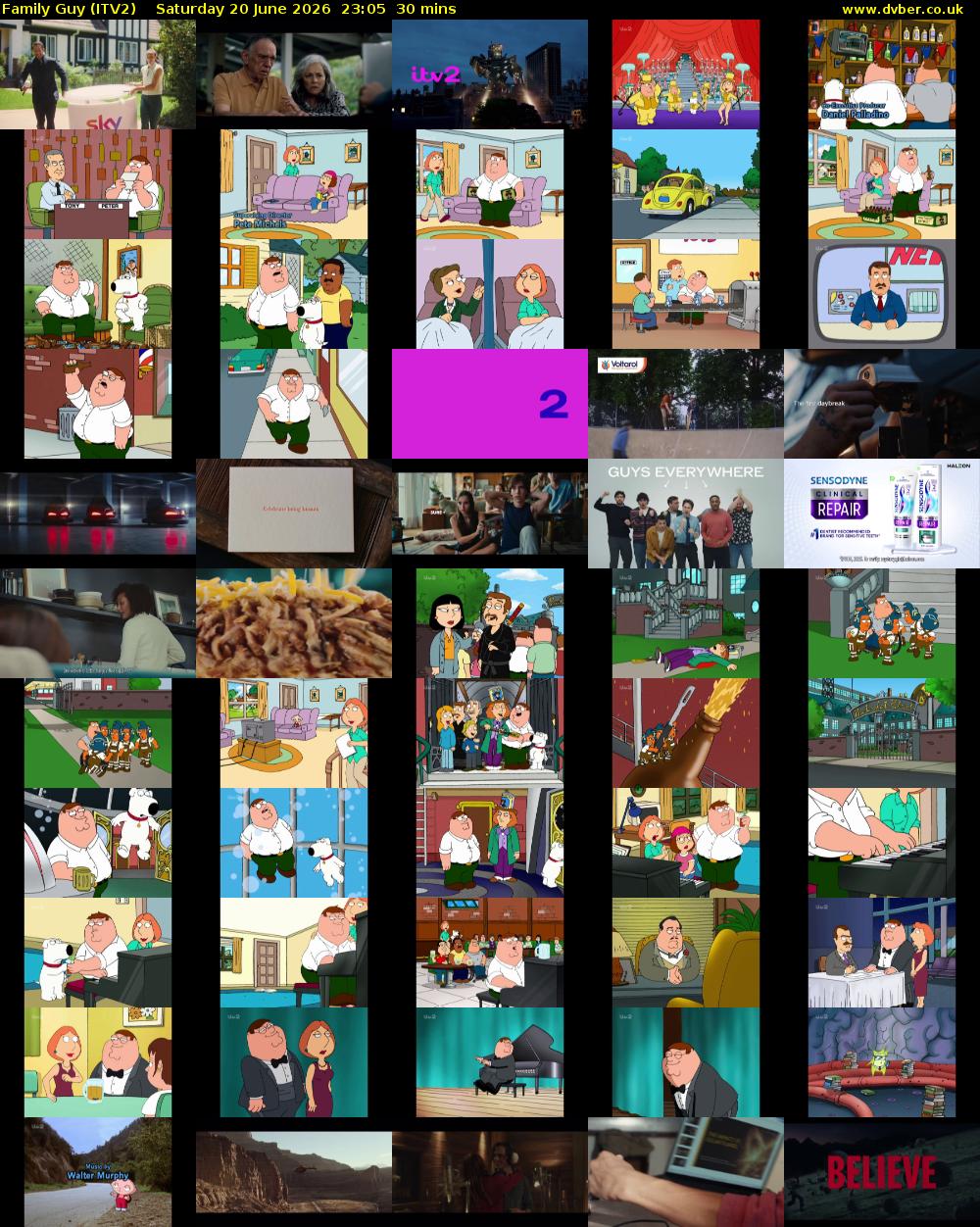 Family Guy (ITV2) Saturday 20 June 2026 23:05 - 23:35