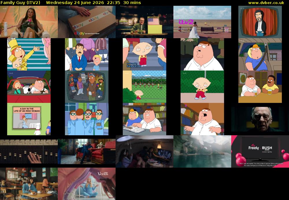 Family Guy (ITV2) Wednesday 24 June 2026 22:35 - 23:05