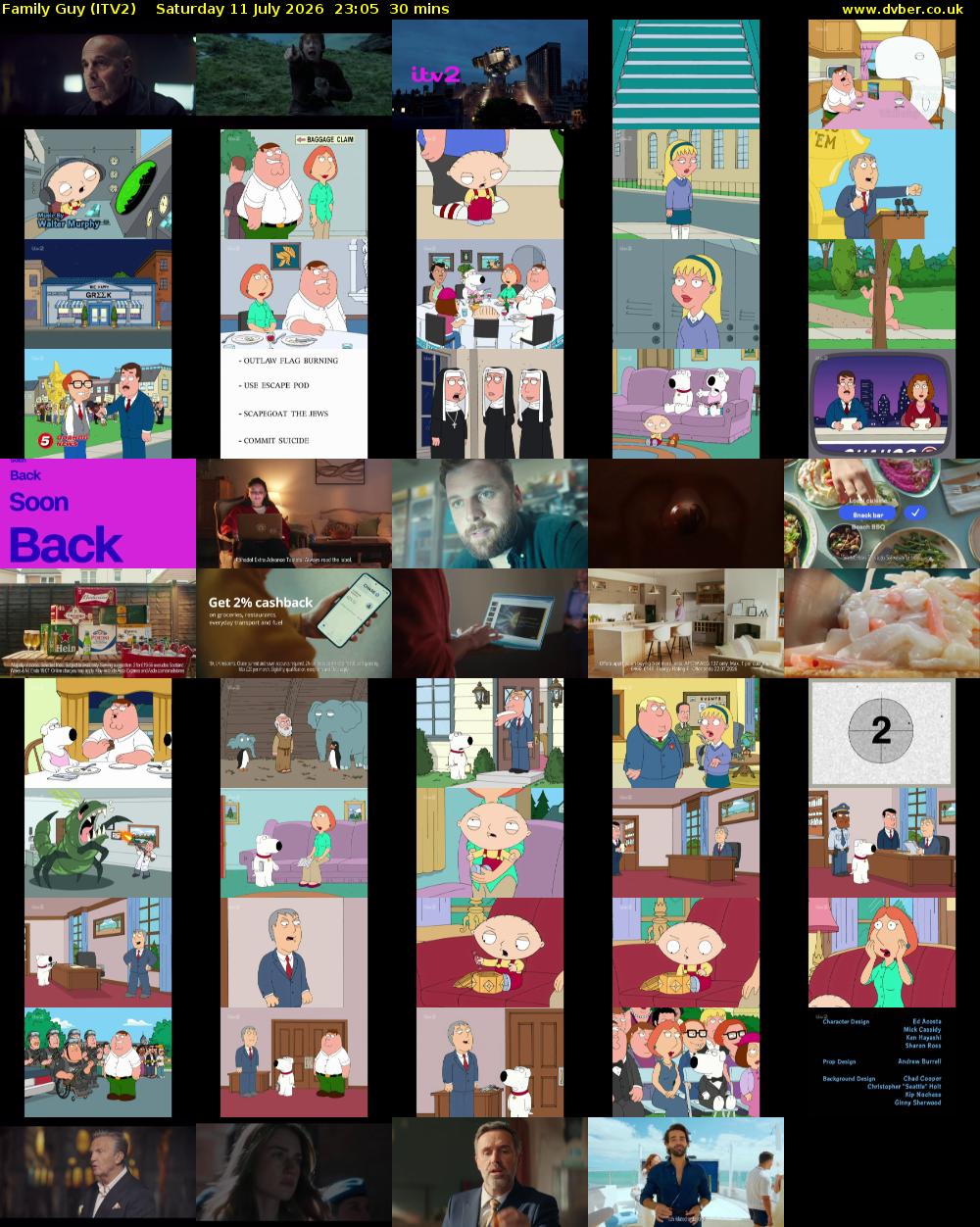 Family Guy (ITV2) Saturday 11 July 2026 23:05 - 23:35