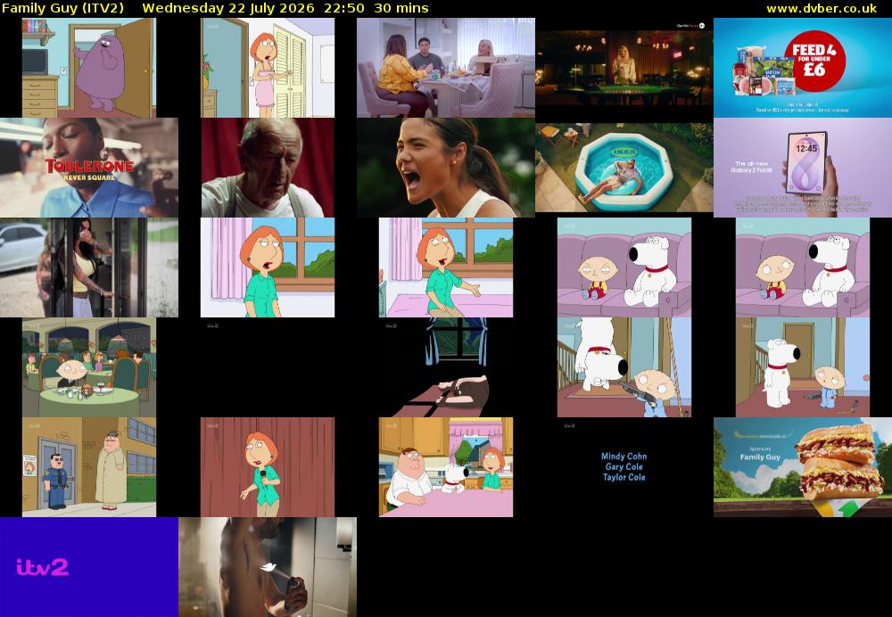 Family Guy (ITV2) Wednesday 22 July 2026 22:50 - 23:20