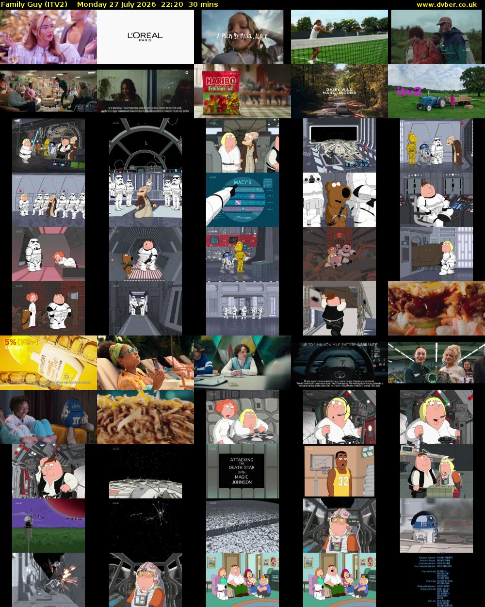 Family Guy (ITV2) Monday 27 July 2026 22:20 - 22:50