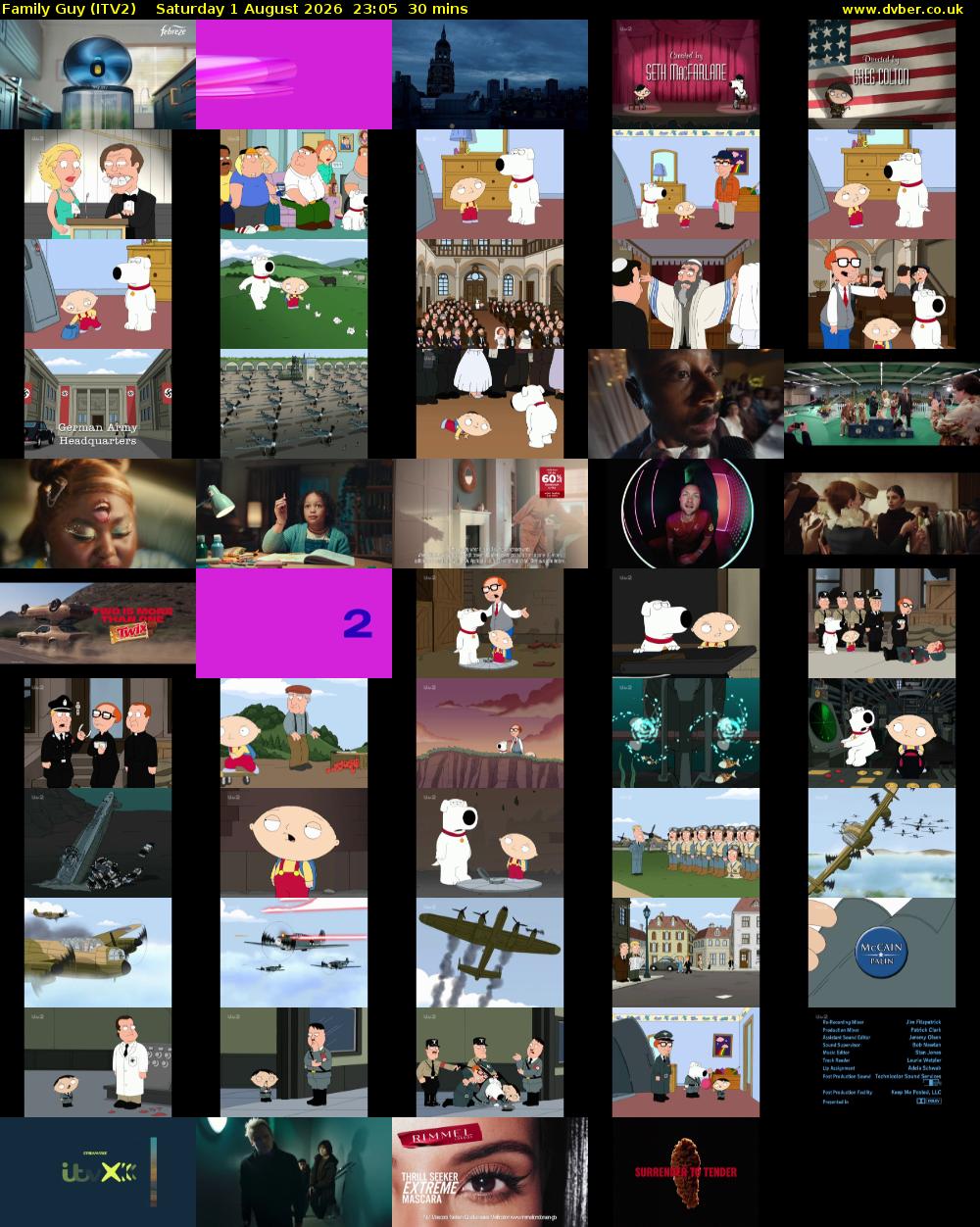 Family Guy (ITV2) Saturday 1 August 2026 23:05 - 23:35