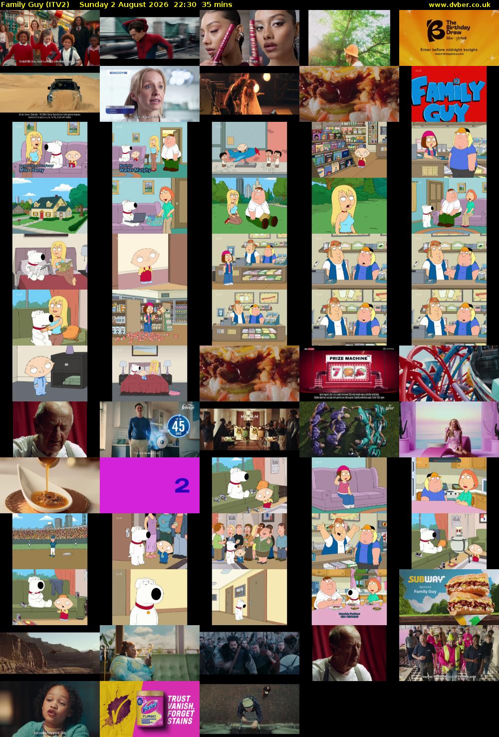 Family Guy (ITV2) Sunday 2 August 2026 22:30 - 23:05