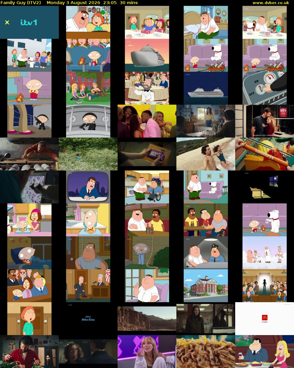 Family Guy (ITV2) Monday 3 August 2026 23:05 - 23:35