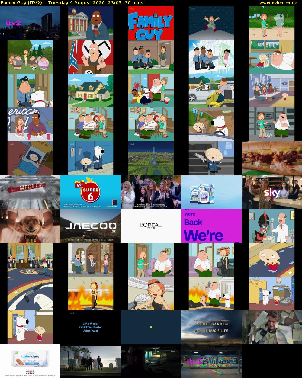 Family Guy (ITV2) Tuesday 4 August 2026 23:05 - 23:35