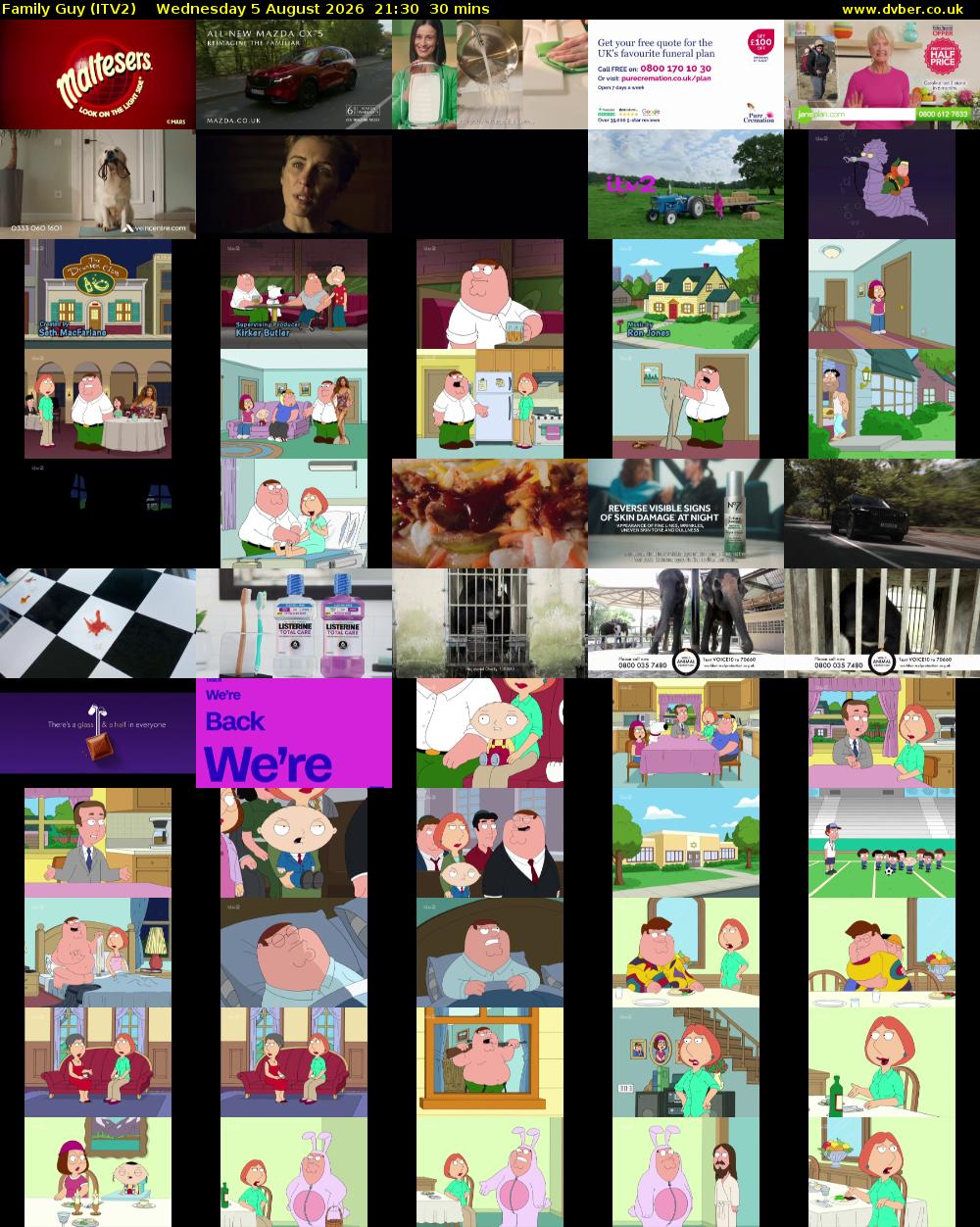 Family Guy (ITV2) Wednesday 5 August 2026 21:30 - 22:00