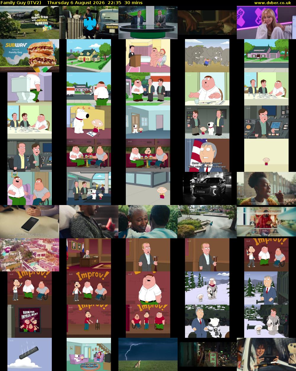 Family Guy (ITV2) Thursday 6 August 2026 22:35 - 23:05