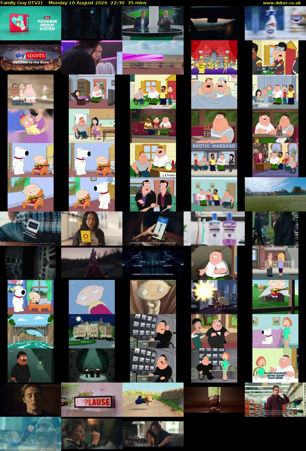 Family Guy (ITV2) Monday 10 August 2026 22:30 - 23:05