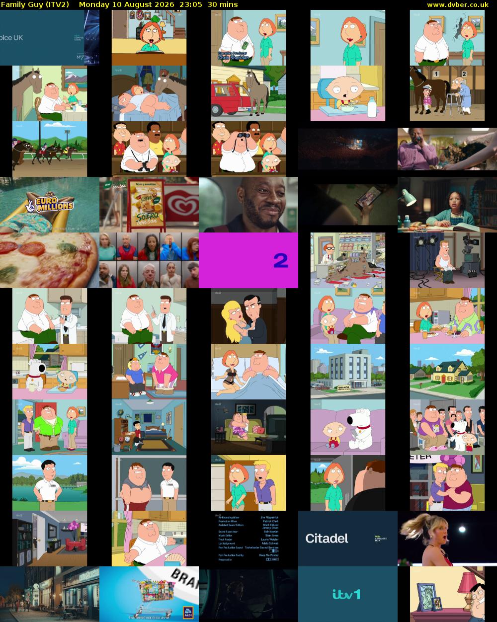 Family Guy (ITV2) Monday 10 August 2026 23:05 - 23:35