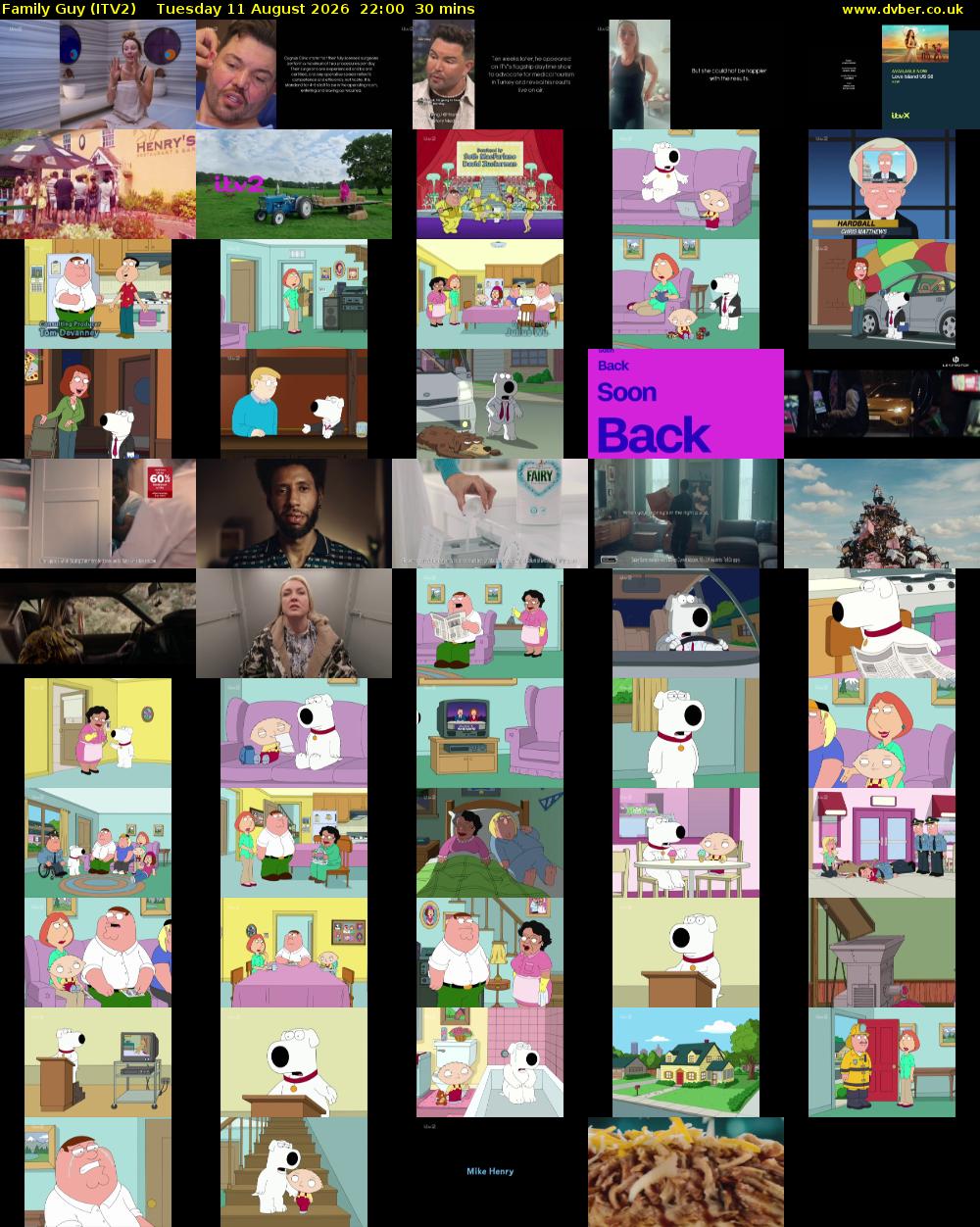 Family Guy (ITV2) Tuesday 11 August 2026 22:00 - 22:30