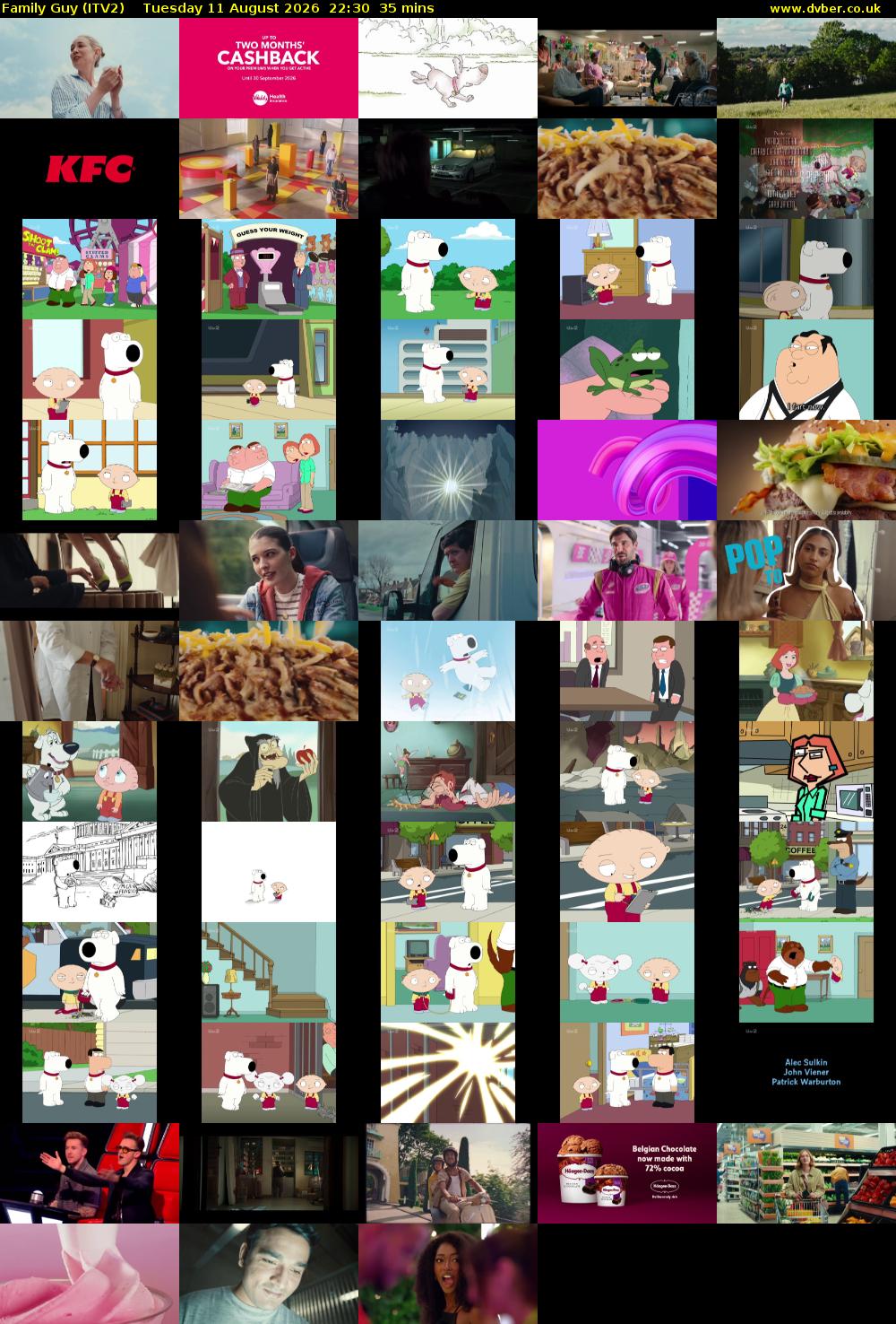 Family Guy (ITV2) Tuesday 11 August 2026 22:30 - 23:05