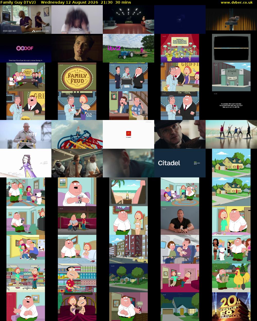 Family Guy (ITV2) Wednesday 12 August 2026 21:30 - 22:00