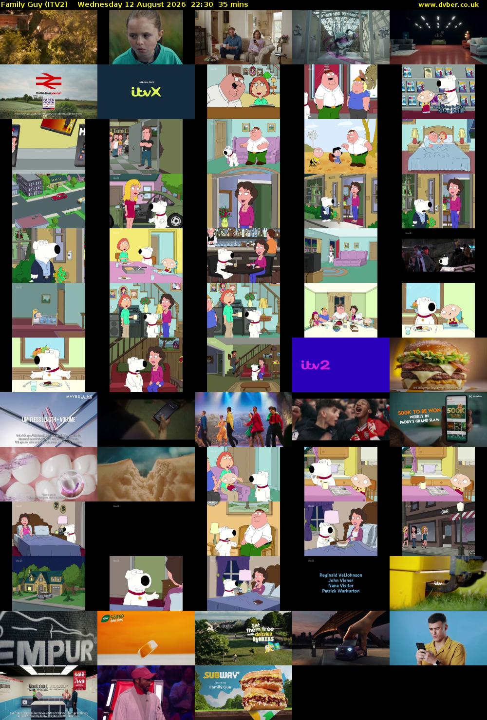 Family Guy (ITV2) Wednesday 12 August 2026 22:30 - 23:05