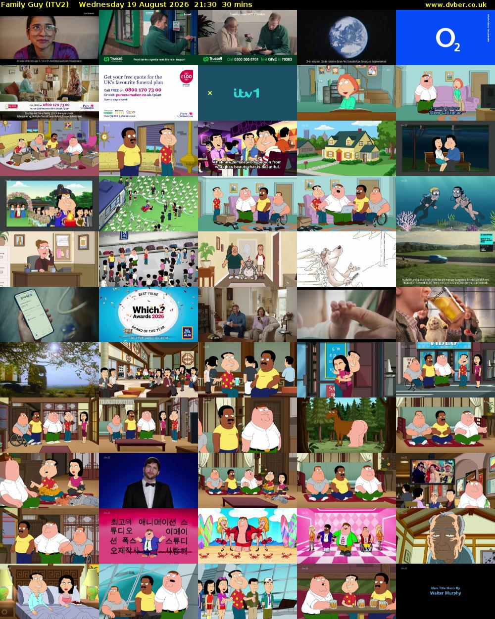 Family Guy (ITV2) Wednesday 19 August 2026 21:30 - 22:00