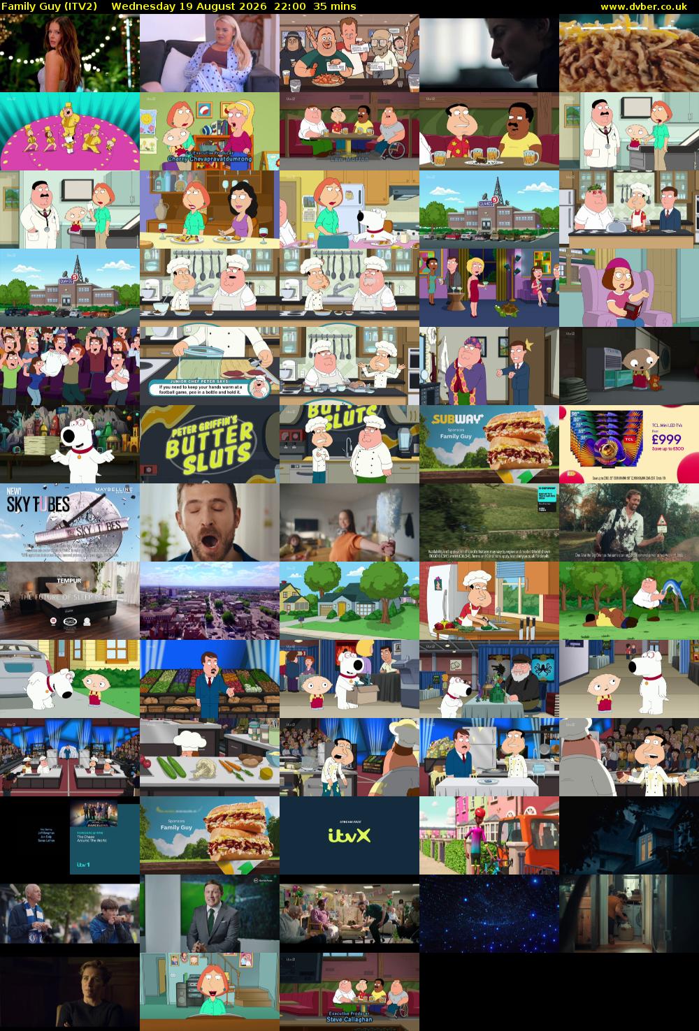 Family Guy (ITV2) Wednesday 19 August 2026 22:00 - 22:35