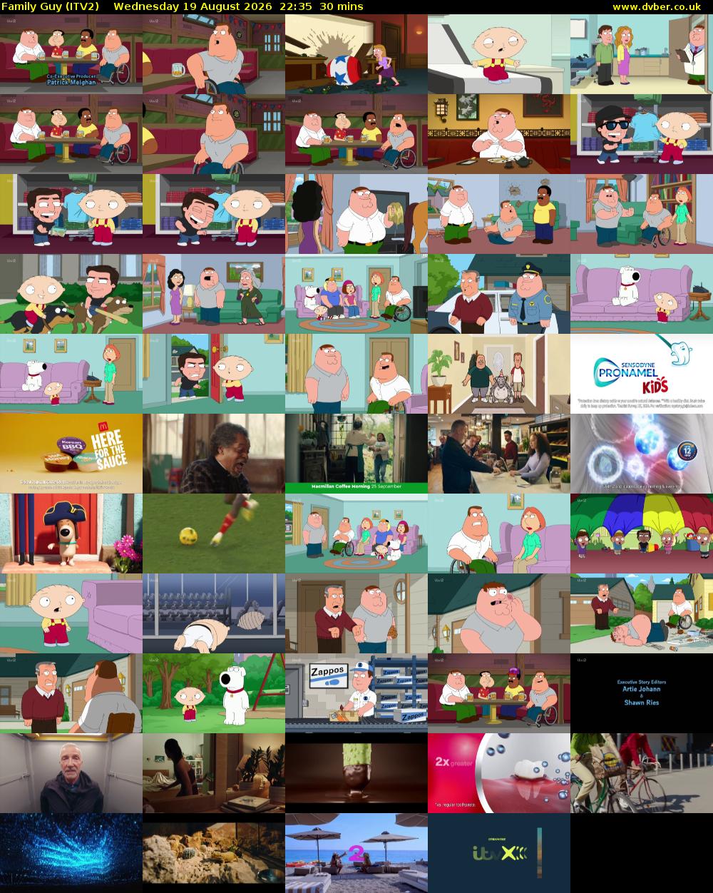 Family Guy (ITV2) Wednesday 19 August 2026 22:35 - 23:05