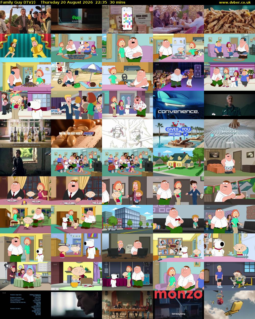 Family Guy (ITV2) Thursday 20 August 2026 22:35 - 23:05