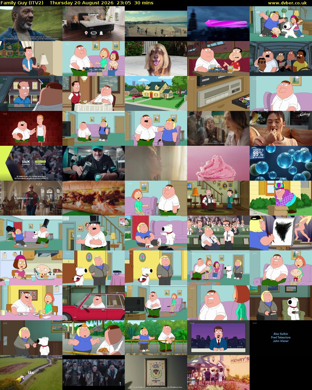 Family Guy (ITV2) Thursday 20 August 2026 23:05 - 23:35