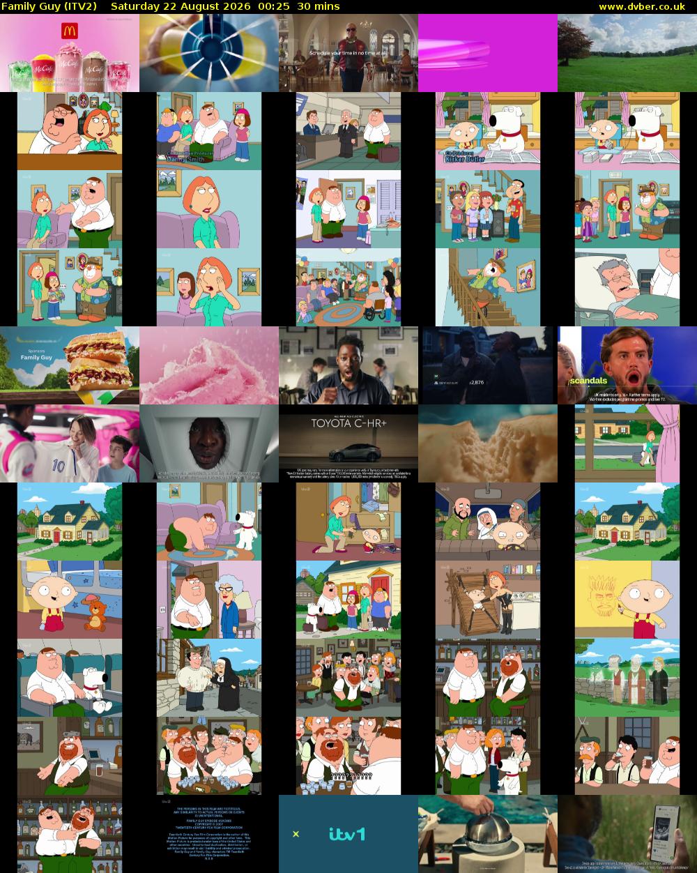 Family Guy (ITV2) Saturday 22 August 2026 00:25 - 00:55