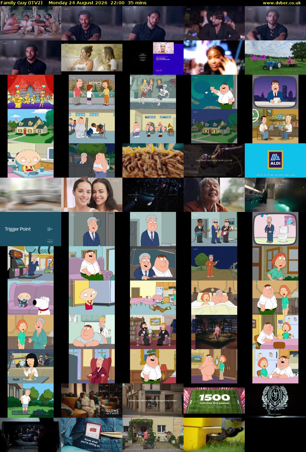 Family Guy (ITV2) Monday 24 August 2026 22:00 - 22:35