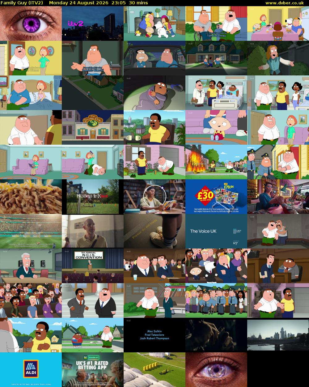 Family Guy (ITV2) Monday 24 August 2026 23:05 - 23:35