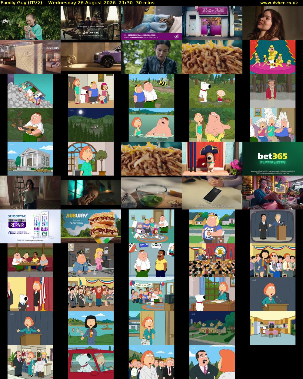Family Guy (ITV2) Wednesday 26 August 2026 21:30 - 22:00