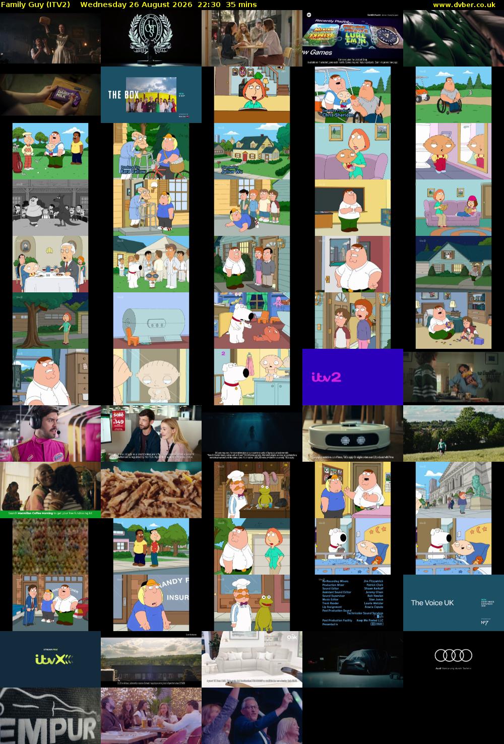 Family Guy (ITV2) Wednesday 26 August 2026 22:30 - 23:05