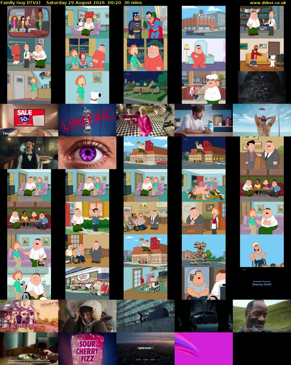 Family Guy (ITV2) Saturday 29 August 2026 00:20 - 00:50