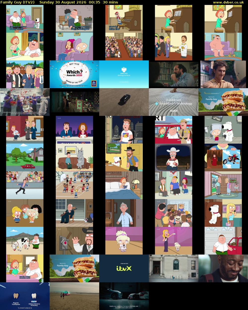 Family Guy (ITV2) Sunday 30 August 2026 00:35 - 01:05