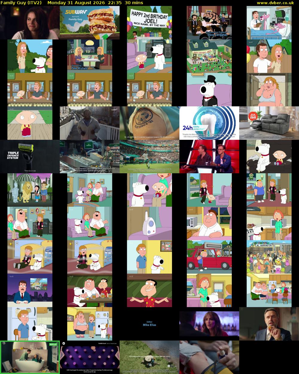 Family Guy (ITV2) Monday 31 August 2026 22:35 - 23:05