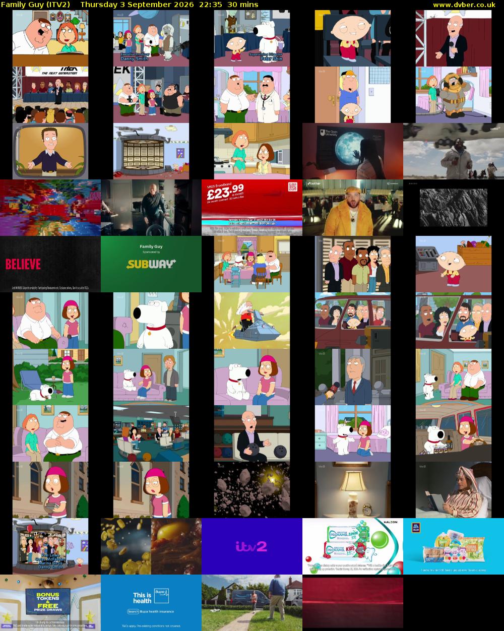 Family Guy (ITV2) Thursday 3 September 2026 22:35 - 23:05
