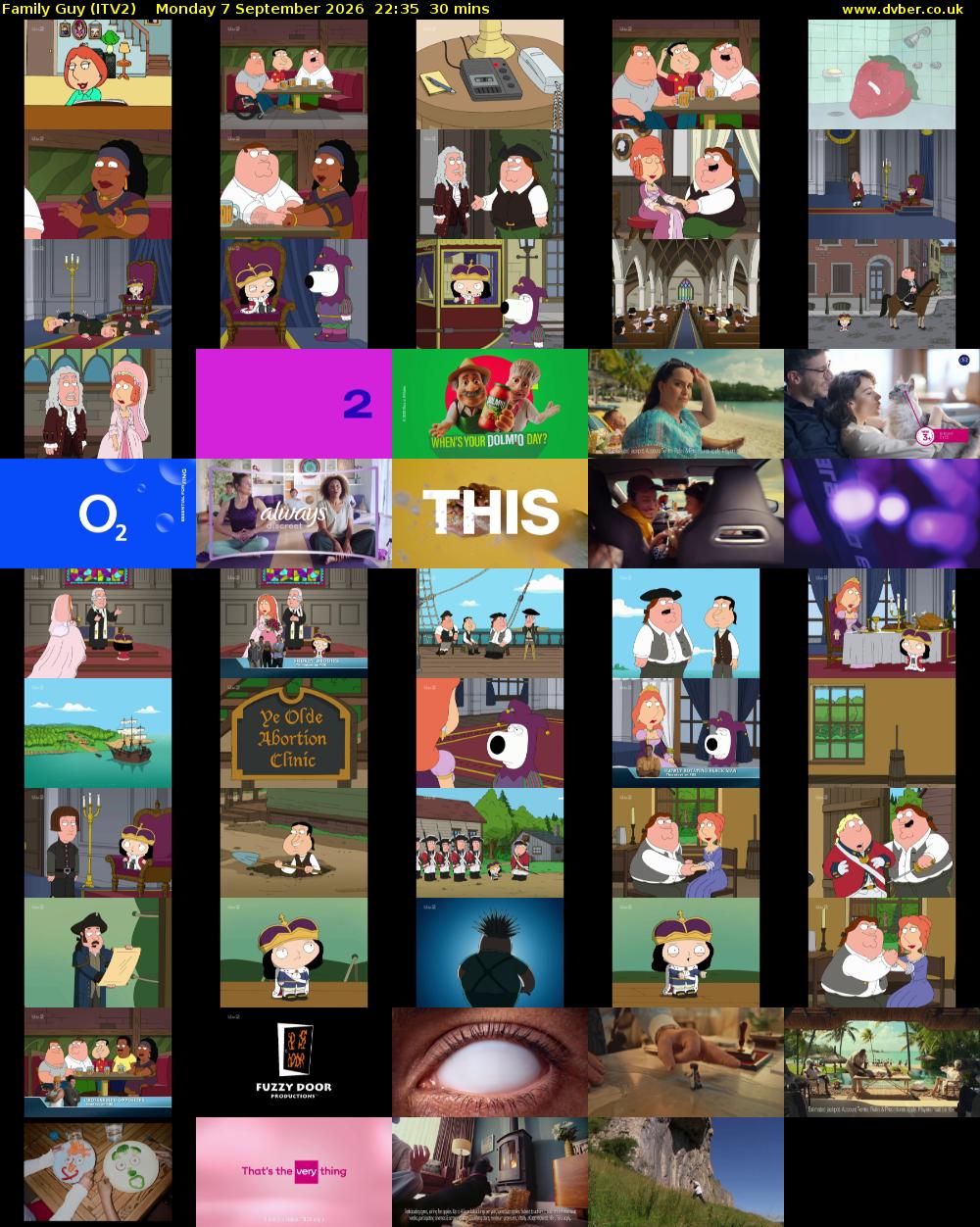 Family Guy (ITV2) Monday 7 September 2026 22:35 - 23:05