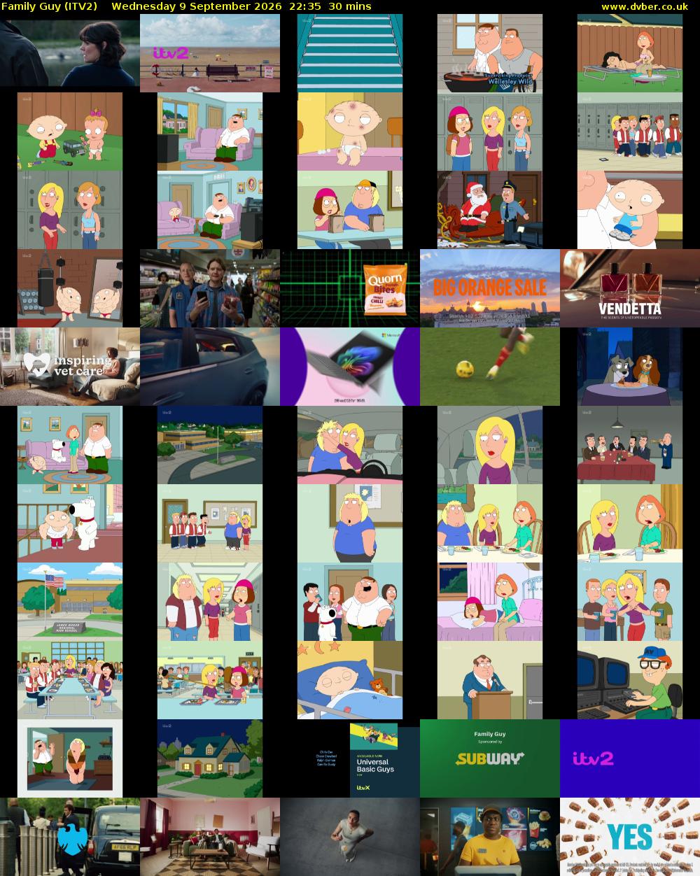 Family Guy (ITV2) Wednesday 9 September 2026 22:35 - 23:05