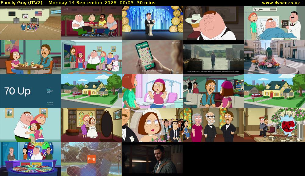 Family Guy (ITV2) Monday 14 September 2026 00:05 - 00:35