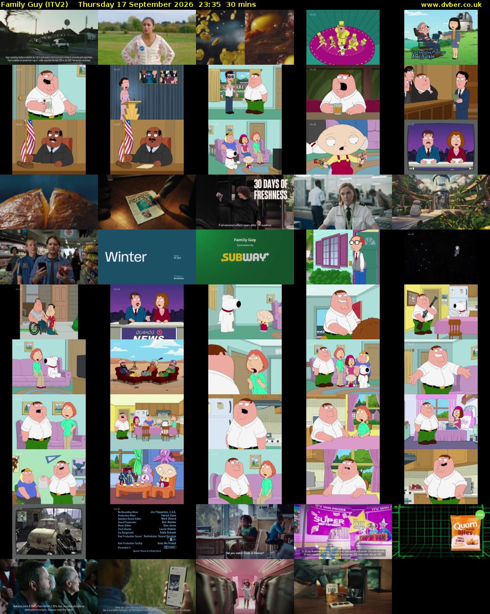Family Guy (ITV2) Thursday 17 September 2026 23:35 - 00:05
