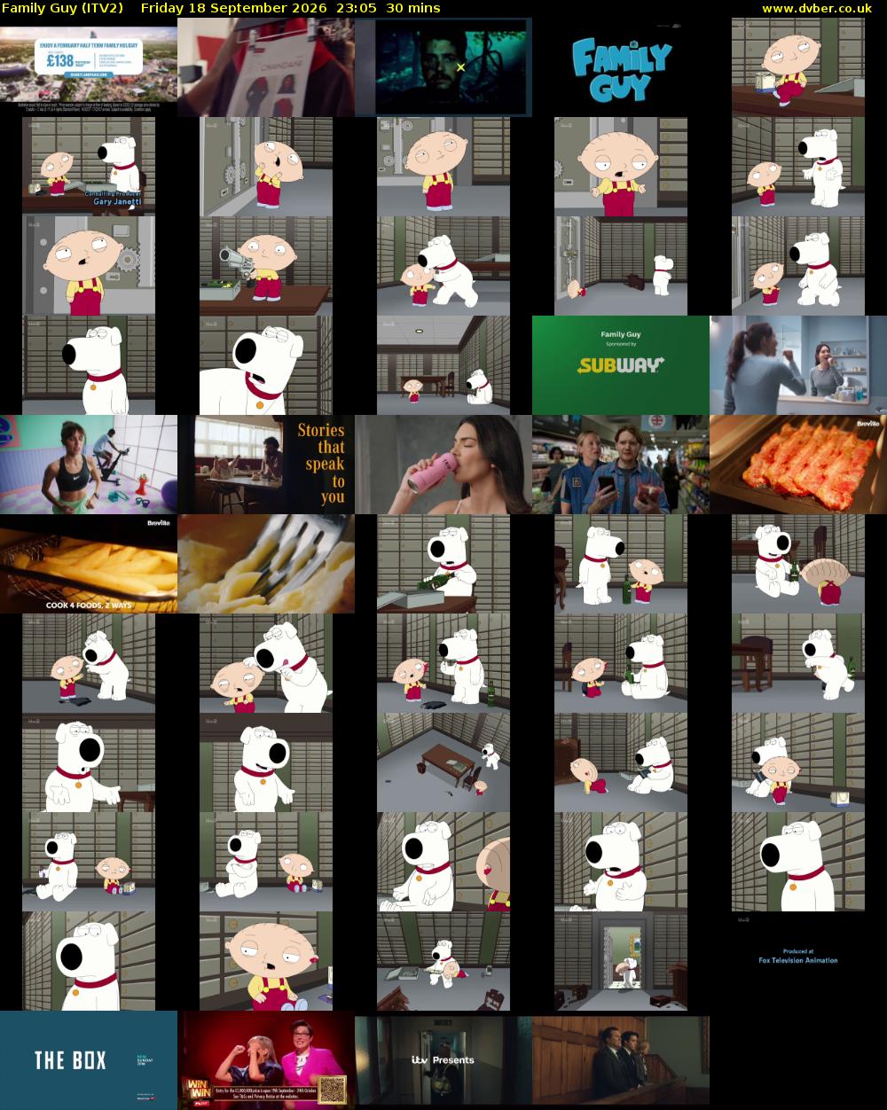 Family Guy (ITV2) Friday 18 September 2026 23:05 - 23:35