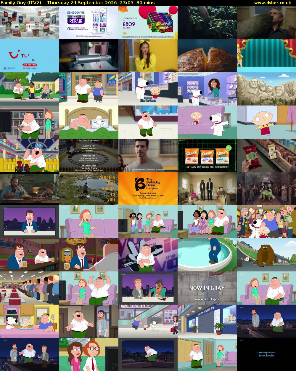 Family Guy (ITV2) Thursday 24 September 2026 23:05 - 23:35