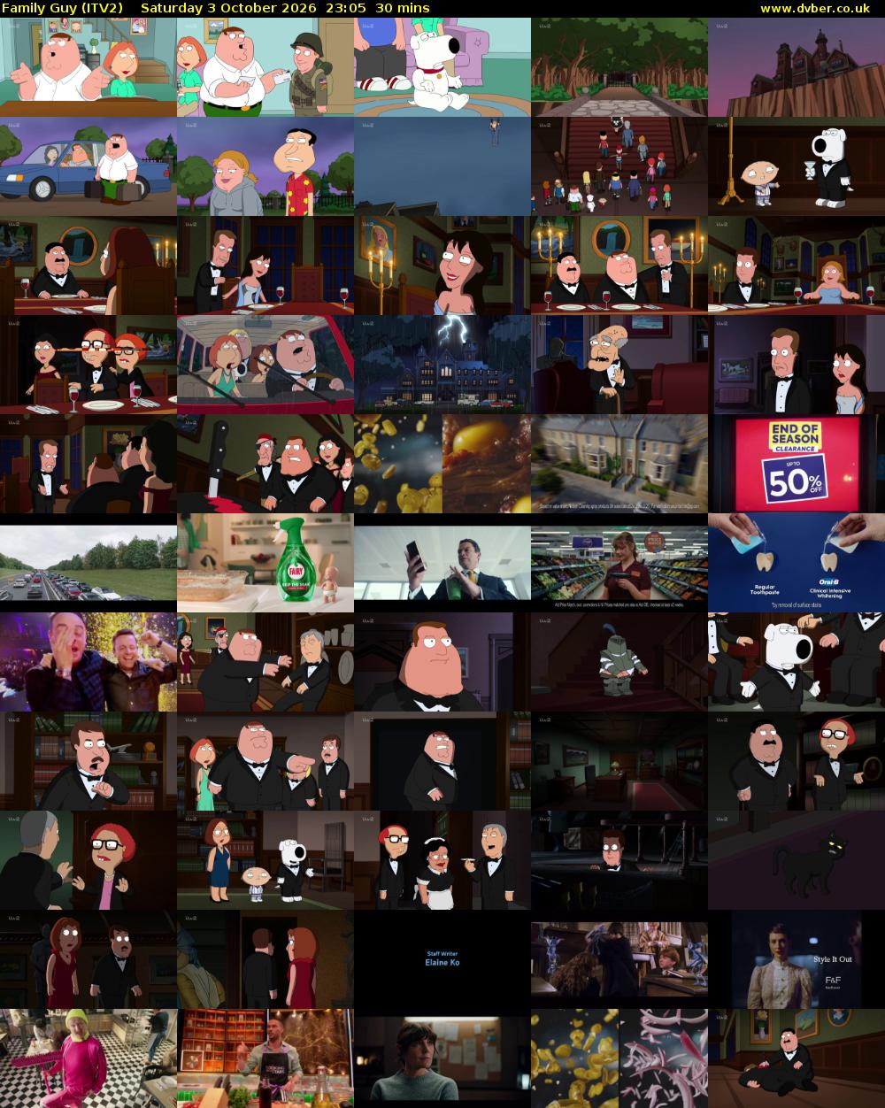 Family Guy (ITV2) Saturday 3 October 2026 23:05 - 23:35