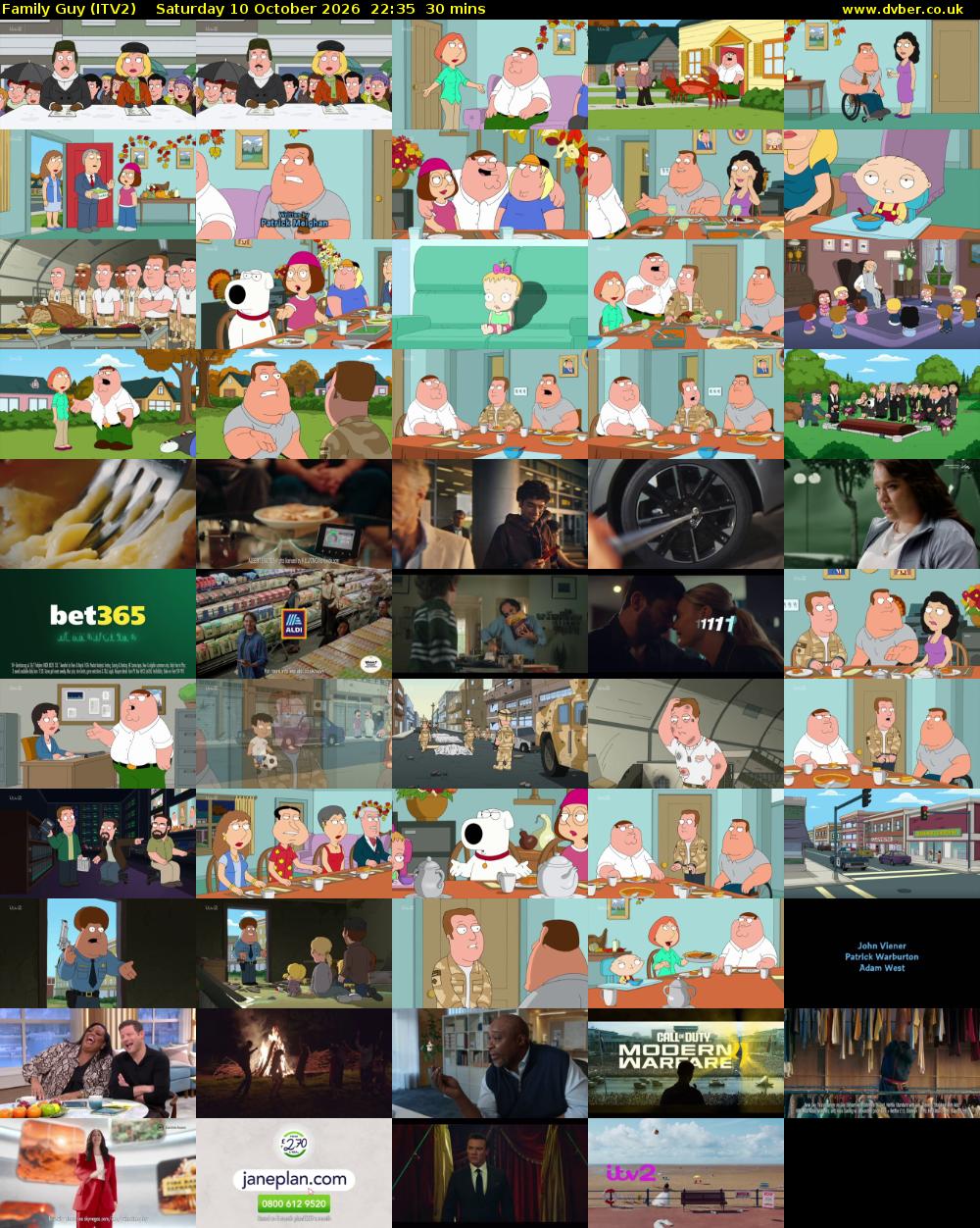 Family Guy (ITV2) Saturday 10 October 2026 22:35 - 23:05