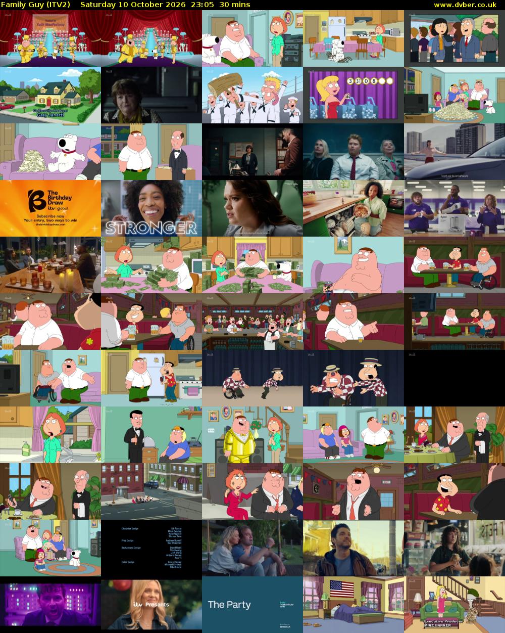 Family Guy (ITV2) Saturday 10 October 2026 23:05 - 23:35