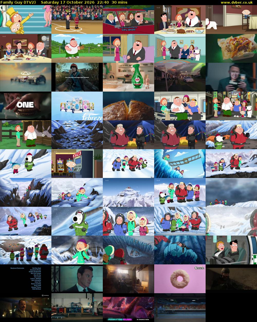 Family Guy (ITV2) Saturday 17 October 2026 22:40 - 23:10