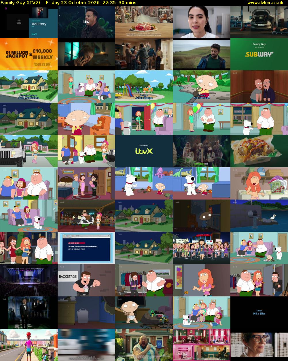 Family Guy (ITV2) Friday 23 October 2026 22:35 - 23:05