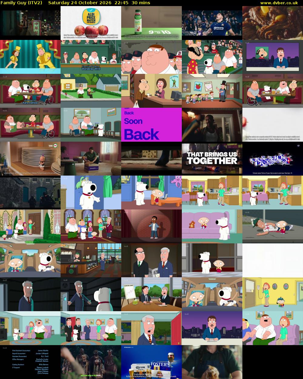 Family Guy (ITV2) Saturday 24 October 2026 22:45 - 23:15