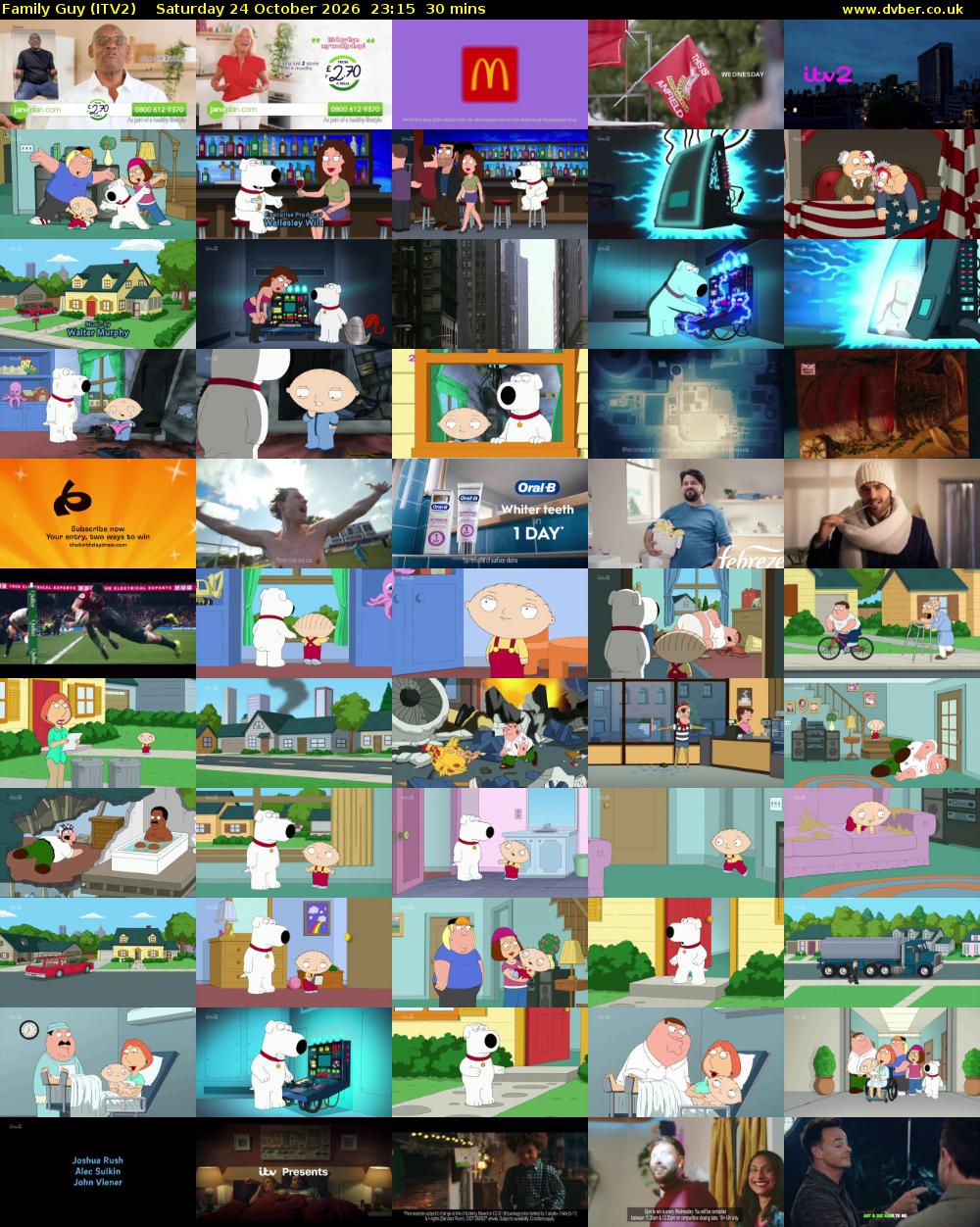 Family Guy (ITV2) Saturday 24 October 2026 23:15 - 23:45