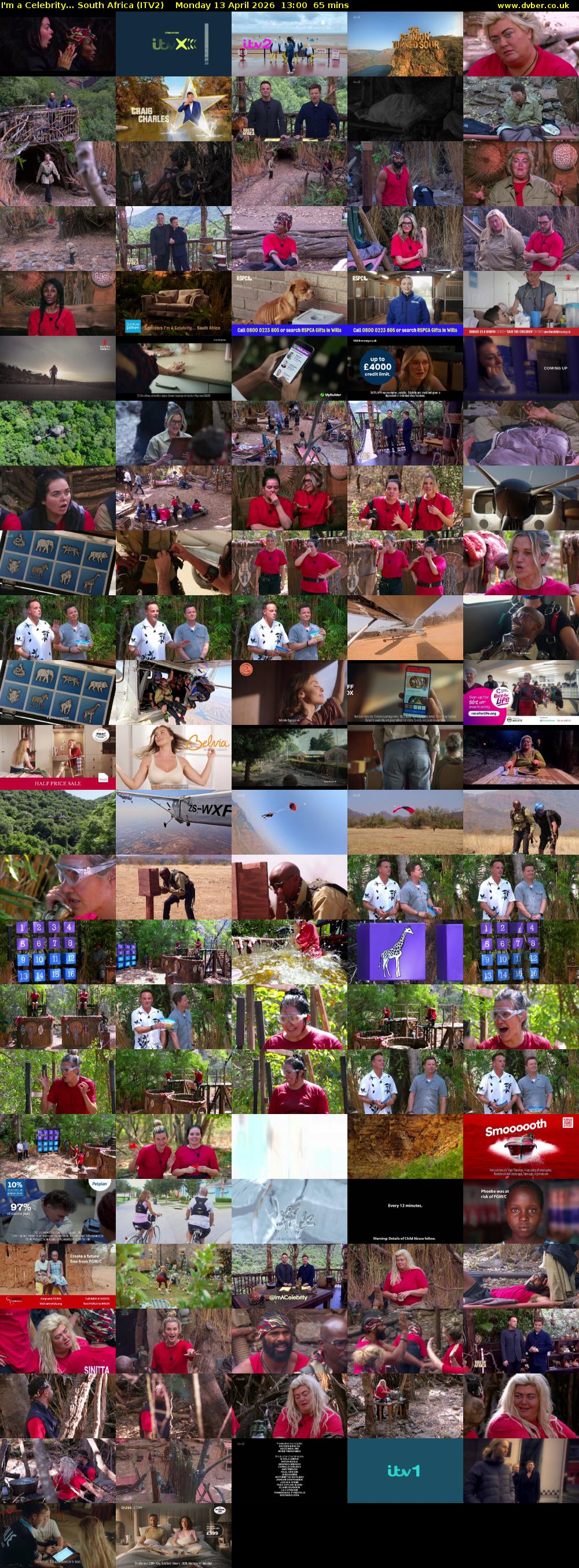 I'm a Celebrity... South Africa (ITV2) Monday 13 April 2026 13:00 - 14:05