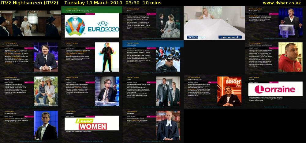 ITV2 Nightscreen (ITV2) Tuesday 19 March 2019 05:50 - 06:00